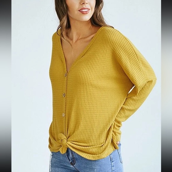 New w/tag White birch oversized Mustard Yellow Button-Up Knit Top xl - Picture 1 of 8